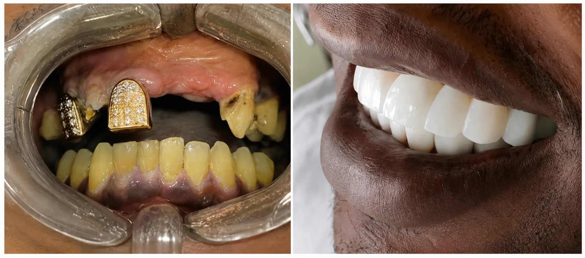 Before and after E-Max veneers in Colombia — patient Ladorn smile transformation