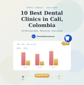 Dental clinic in Cali Colombia with Colombian flag — dental tourism illustration for international patients