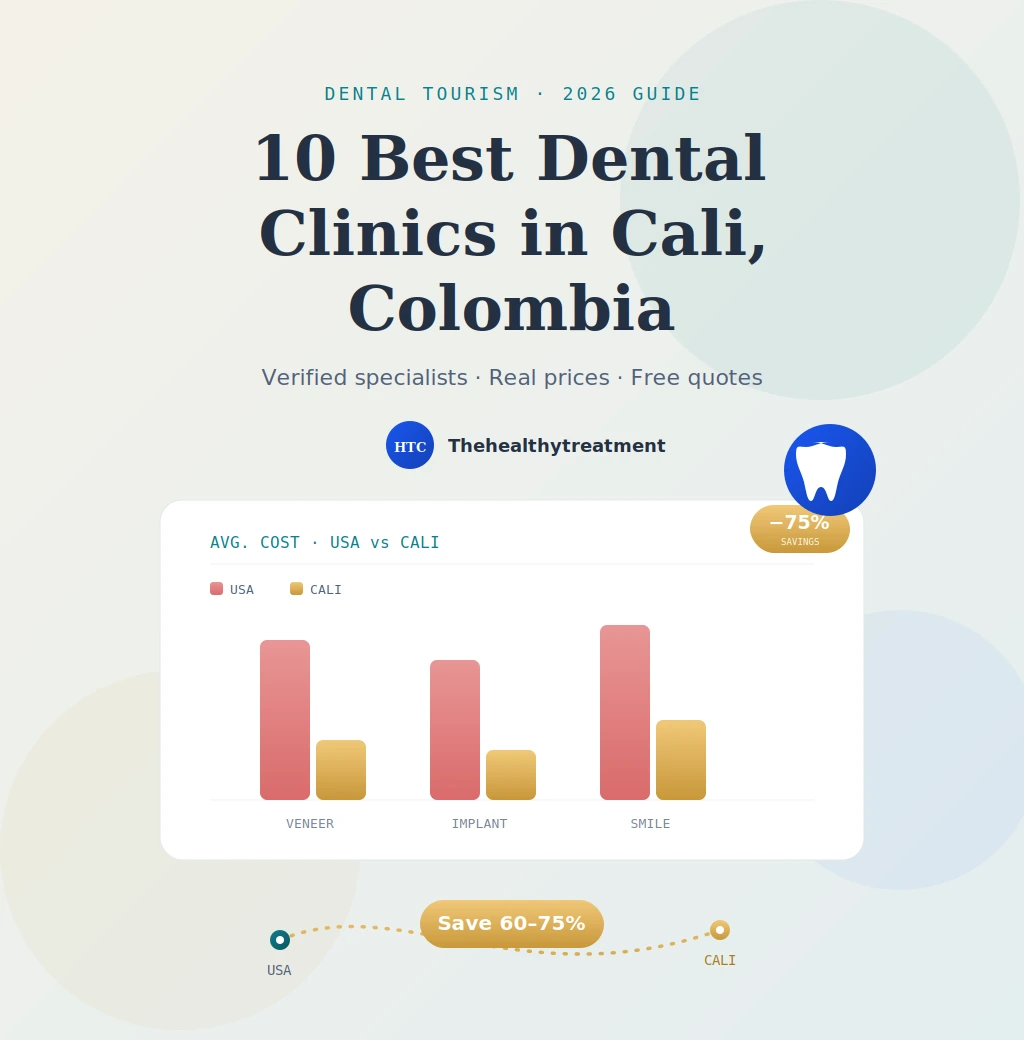 Dental clinic in Cali Colombia with Colombian flag — dental tourism illustration for international patients