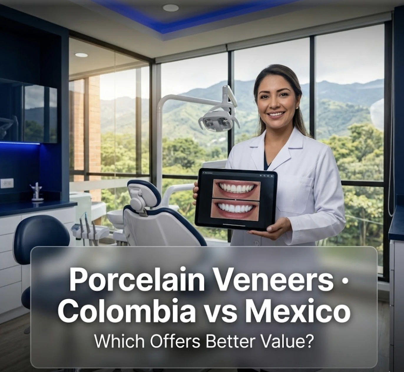 Porcelain veneers cost comparison Colombia vs Mexico — dental tourism 2026