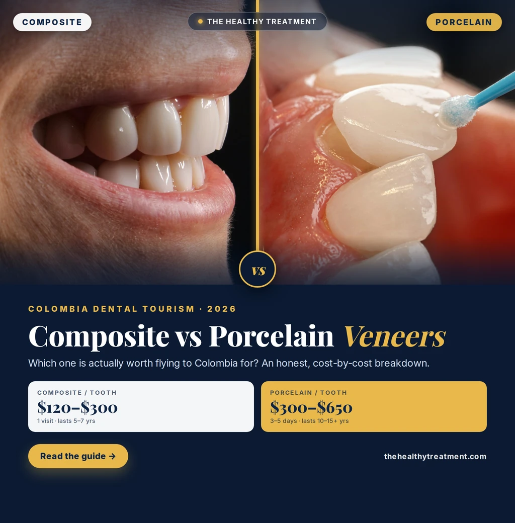 Composite vs porcelain veneers in Colombia comparison — cost, durability, and results for international dental patients