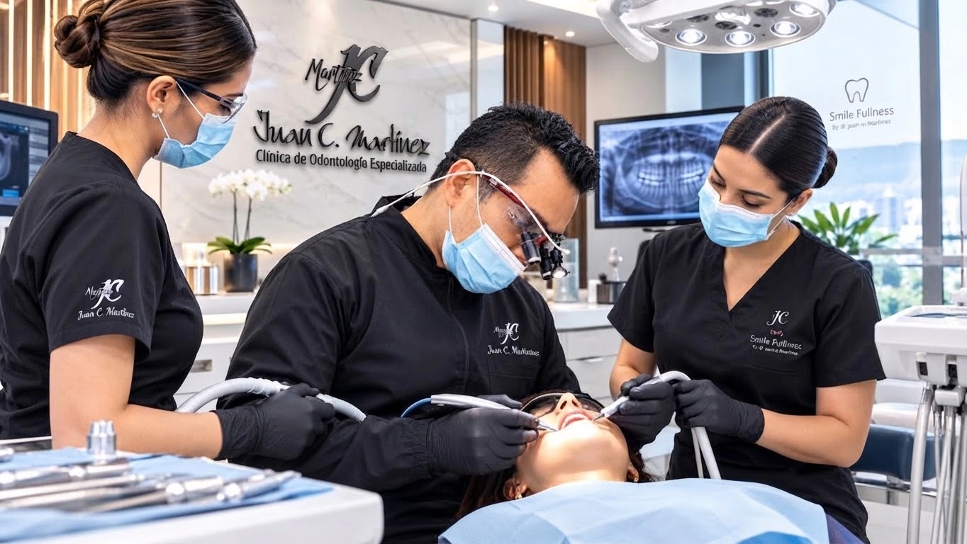 Dr Juan Martinez Tello treating an international patient with his team at his Cali clinic